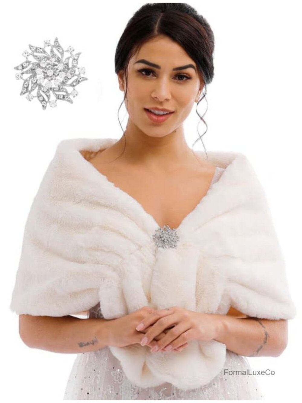 Faux Fur Shawl Wrap for Women Wedding Evening Bridal Stole